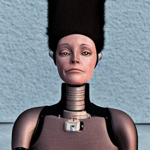 Image similar to female alive robot girl full frontal, anna uddenberg style, housewife, fur, 8 k, highly detailed