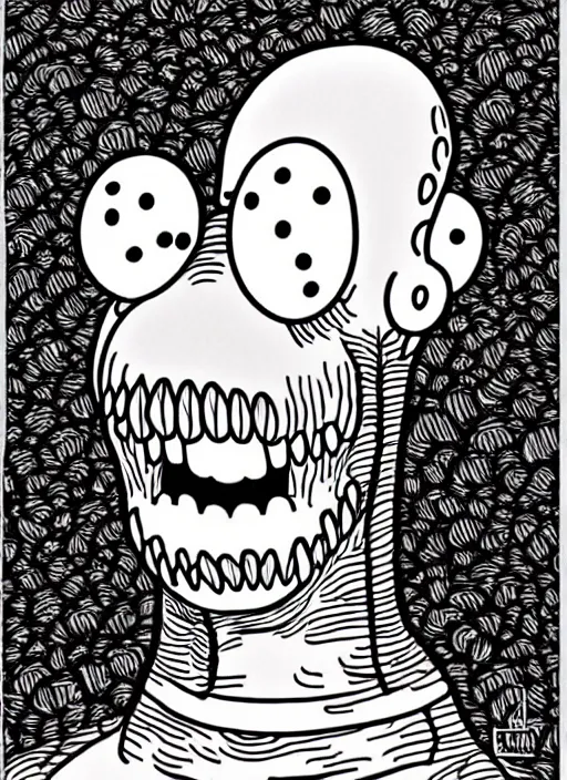 Image similar to junji ito style homer simpson, intricate, highly detailed, illustration, art by junji ito, junji ito