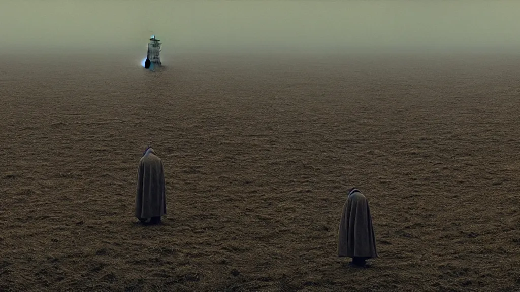 Image similar to the giant doubt, film still from the movie directed by Denis Villeneuve with art direction by Zdzisław Beksiński, wide lens