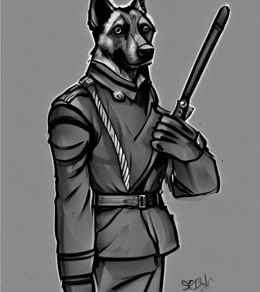 Prompt: expressive stylized master furry artist digital line art painting full body portrait character study of the anthro male anthropomorphic german shepard fursona animal person wearing clothes military general uniform