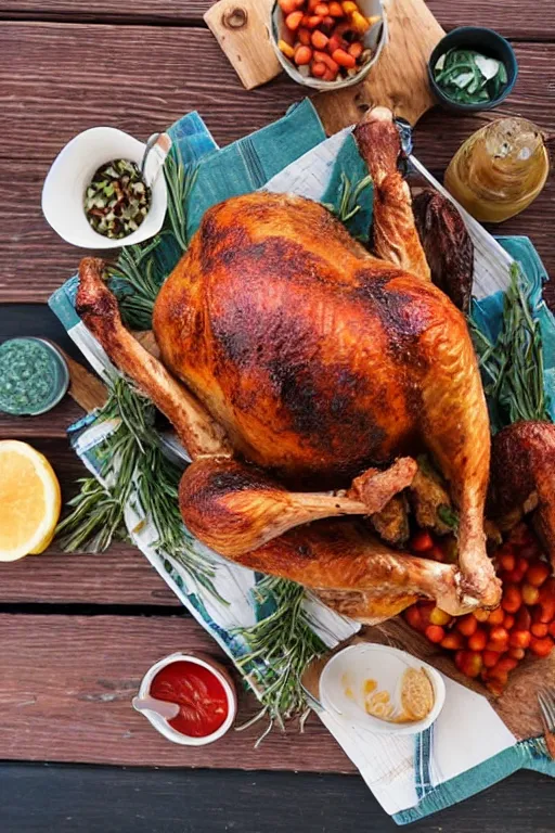 Image similar to Turkey dinner on picnic table