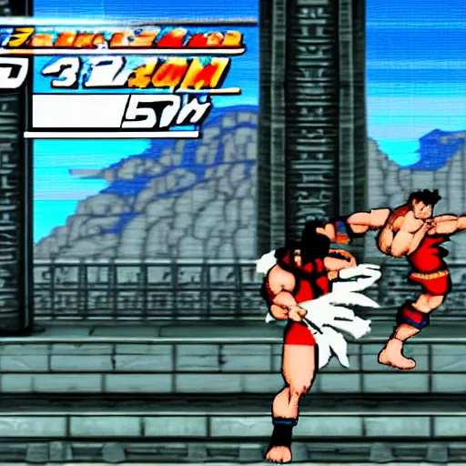 Image similar to chun li fighting ryu in street fighter 2 turbo