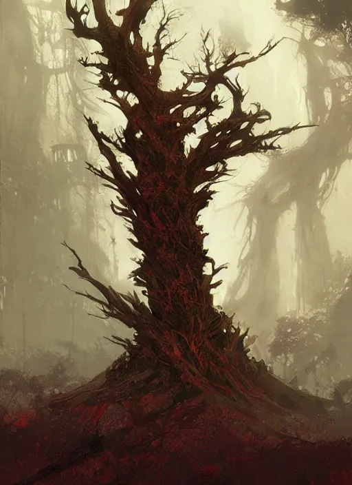 Image similar to giant dead tree, intricate, elegant, highly detailed, vivid colors, john park, frazetta, sparth, ruan jia, jeffrey catherine jones