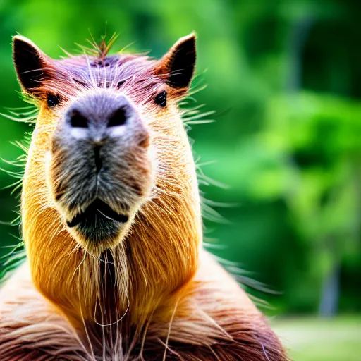 Prompt: beautiful humanized capybara - girl in full growth, studio shooting style, professional photographer, many details, super realistic, high quality, 8 k