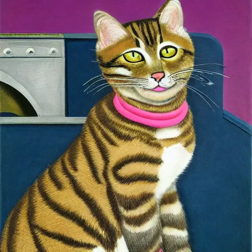 Image similar to fuzzy furry ears Portrait of Man camouflaged as Tabby Cat whilst wearing a pink tuxedo Standing atop a Garbage Truck Eric Ravilious Edward Hopper Newell Convers Wyeth Andrew Wyeth Jamie Wyeth