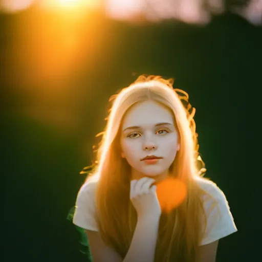 Image similar to beautiful hyperdetailed photograph of a cute young woman, golden hour, soft focus, medium shot, 8 k, portra 4 0 0