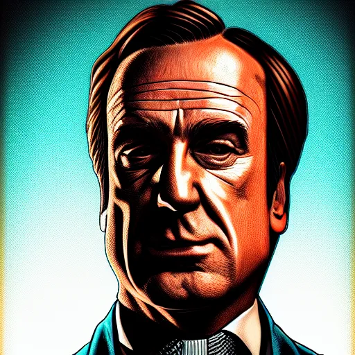 Prompt: high detail illustration, portrait of Saul Goodman, backlight, atmospheric, cold colors, trending on artstation