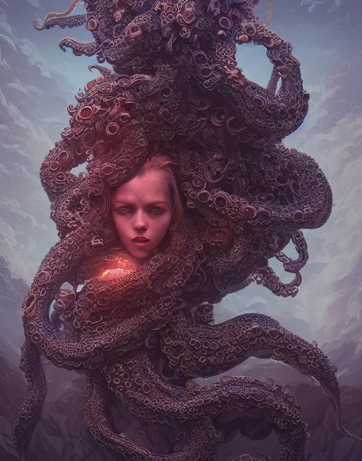 Image similar to goddess portrait. octopus phoenix head. intricate artwork by Tooth Wu and wlop and beeple and dan mumford. octane render, trending on artstation, greg rutkowski very coherent symmetrical artwork. cinematic, hyper realism, high detail, octane render, 8k, depth of field, bokeh