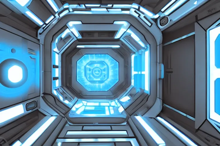 Image similar to futuristic tardis interior stylized like portal 2