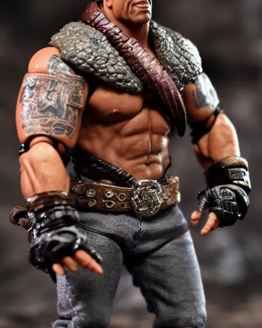 Image similar to close up shot of dwayne johnson action figure. dnd, high fantasy. royo, artgem, wlop