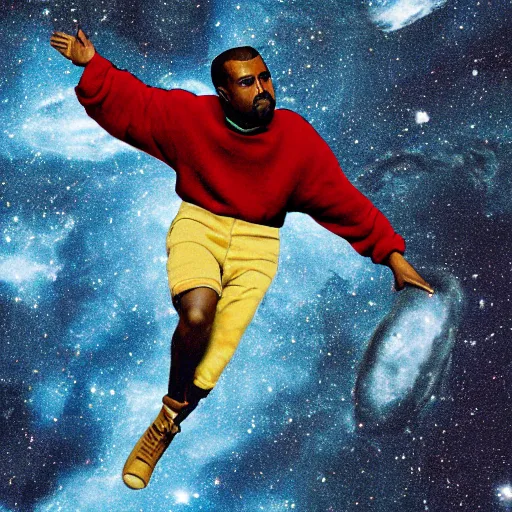 Prompt: kanye west floating in space, highly intricate, highly detailed