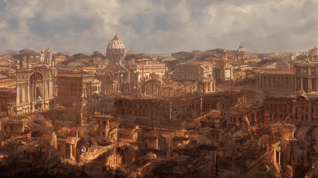 Image similar to Trending on artstation, Rome during emperor Nero\'s prime, detailed matte painting, oil on canvas