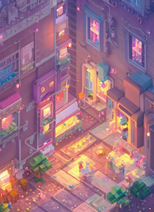 Image similar to sparkling pastel cute voxel art of a town city, behance, artstation, cute, Japanese, 3d render, unity, beautiful lighting, extremely beautiful, very beautiful award winning art Huang Guangjian and Gil Elvgren and Sachin Teng , Greg Manchess