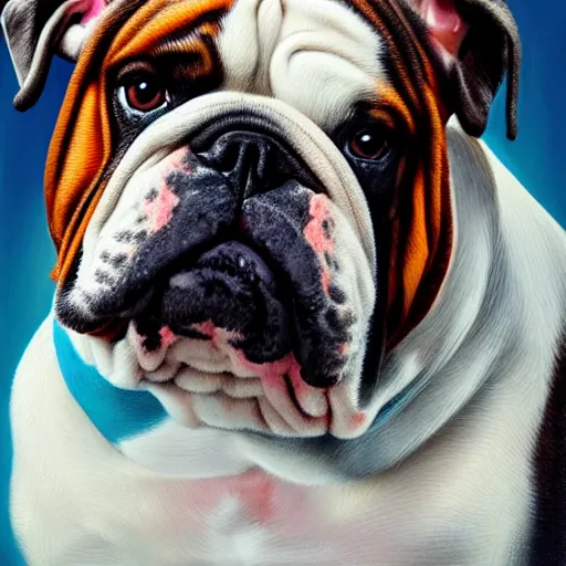 Image similar to a hyperrealistic portrait of an english bulldog as a gangster