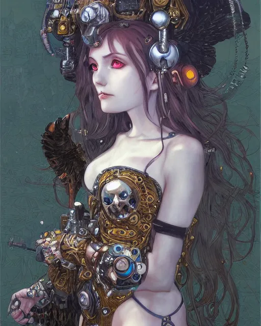 Image similar to portrait of cute beautiful young gothic maiden, cyberpunk, Warhammer, highly detailed, artstation, illustration, art by Gustav Klimt and Range Murata