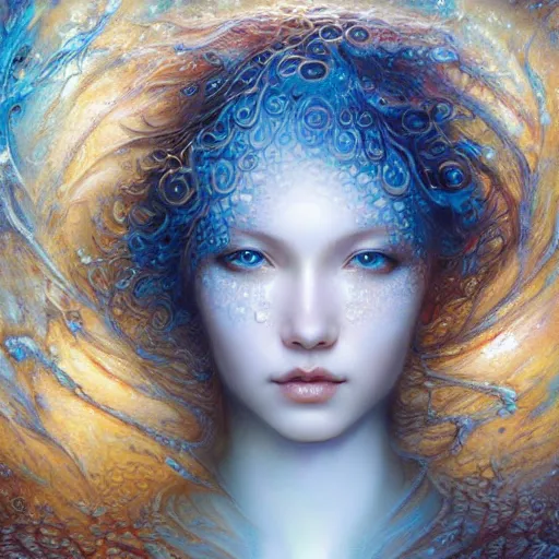 Image similar to a beautiful fractal manipulating water by karol bak, ayami kojima, artgerm, river, water, blue eyes, smile, concept art, fantasy