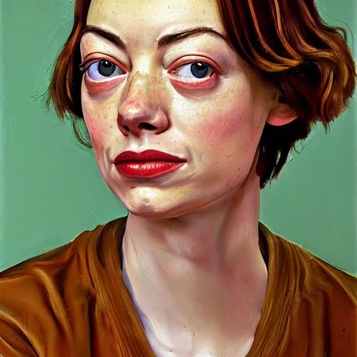 Image similar to high quality high detail painting by lucian freud, hd, portrait of emma stone