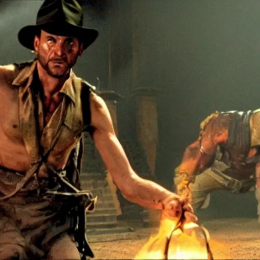 Image similar to a still of from the movie indiana jones and the temple of doom crossover with the game demon's souls