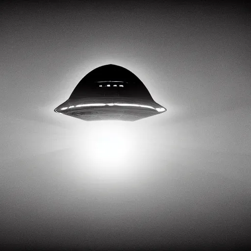 Image similar to leaked top secret footage of an ufo, black and white shot with an old camera, intricate details, eerie, highly detailed, photorealistic, octane render, 8 k, unreal engine.