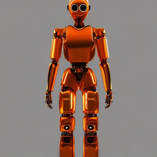 Image similar to graceful orange chrome robot, character concept art, futuristic cyberpunk humanoid machine, symmetry _ _ 4, hyperrealistic high detail 7 0 mm, 4 k