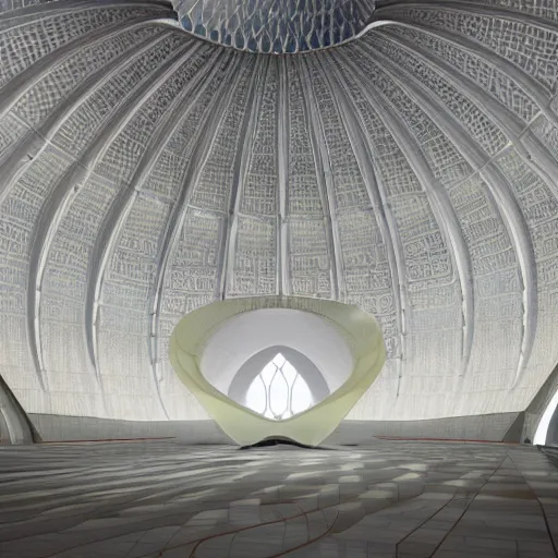 Prompt: mosque with dome by zaha hadid fantasy world