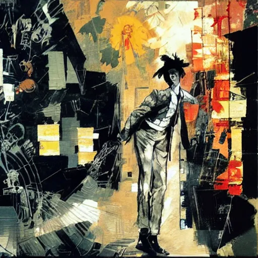 Image similar to the unforgivable sailor named ( corto maltese ) dreaming about the forbidden streets of valparaiso and its tango feelings, oil on canvas by dave mckean and yoji shinkawa