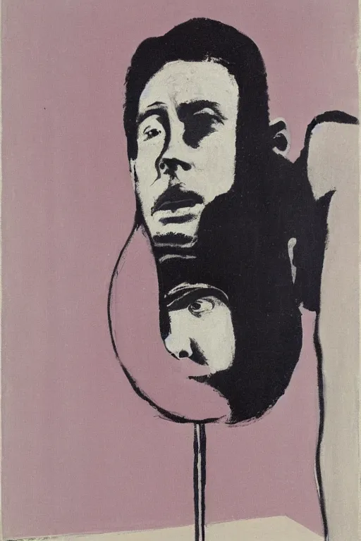 Image similar to man looking into a mirror, 1960’s minimalist advertising illustration, painterly, expressive brush strokes