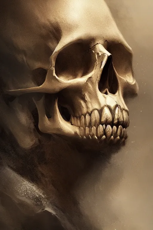 Image similar to skull, close - up portrait, powerfull, intricate, elegant, volumetric lighting, scenery, digital painting, highly detailed, artstation, sharp focus, illustration, concept art, ruan jia, steve mccurry