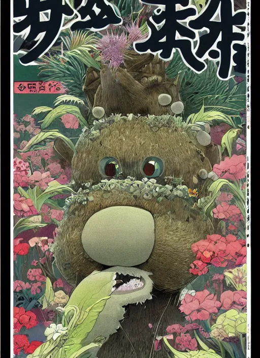 Image similar to a beautiful japanese magazine cover of a cute strange animal, illustrated by miyazaki, highly detailed, concept art, trending, poster