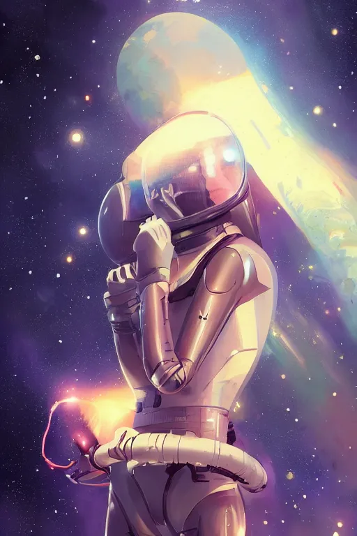 Prompt: ! dream a girl in a spacesuit, full shot, fine - face, realistic shaded perfect body, fine details. night setting. very anime style. realistic shaded lighting poster by ilya kuvshinov katsuhiro, magali villeneuve, artgerm, jeremy lipkin and michael garmash, rob rey and kentaro miura style, trending on art station