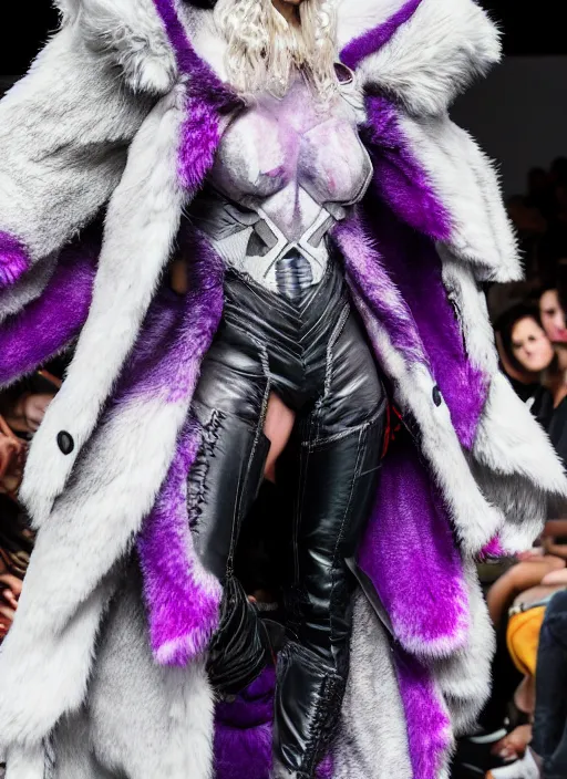 Image similar to hyperrealistic and heavy detailed off white avant garde runway show of thanos ( marvel comics ), leica sl 2 5 0 mm, vivid color, high quality, high textured, real life