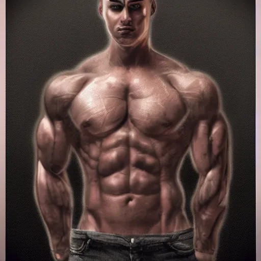 Prompt: An ideal, muscular male trying to find who asked, digital art, ultra-realistic