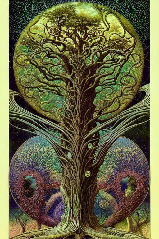 Image similar to tree of life by roger dean and andrew ferez, art forms of nature by ernst haeckel, divine chaos engine, symbolist, visionary, art nouveau, botanical fractal structures, organic, detailed, realistic, surreality