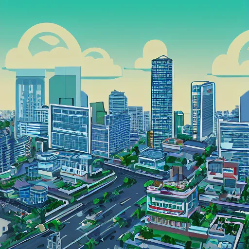 Prompt: Saigon Cityscape. Vietnam colorscheme. Icon. Clean and simple. Trending on Artstation. 8k resolution.