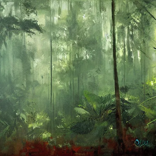 Image similar to a rainforest painting by jeremy mann