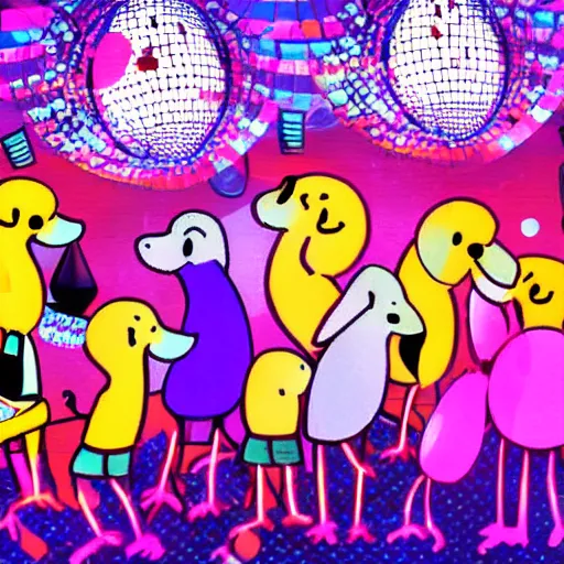 Prompt: a disco with geese partying