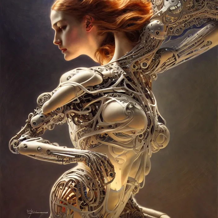 Image similar to organic cyborg, diffuse lighting, fantasy, intricate, elegant, highly detailed, lifelike, photorealistic, digital painting, artstation, illustration, concept art, smooth, sharp focus, correct human hand proportions, art by john collier and albert aublet and krenz cushart and artem demura and alphonse mucha