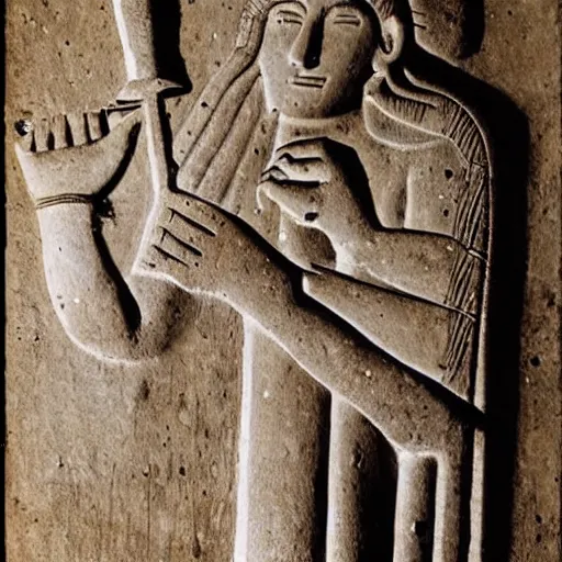 Image similar to Urartian poterie à l'engobe, representing Ur-Enkidu wielding his sacred mace, 2000 B.C, Musée du Louvre catalogue photography