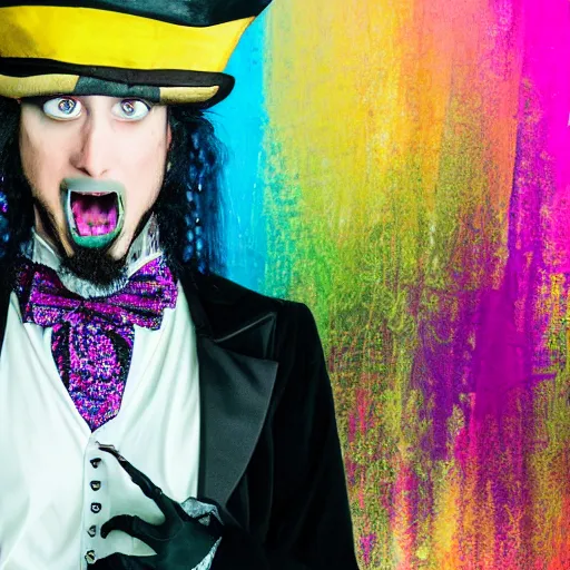 Image similar to grim-hatter, professional photoshoot, pirate on the black pearl, neochrome acid colors