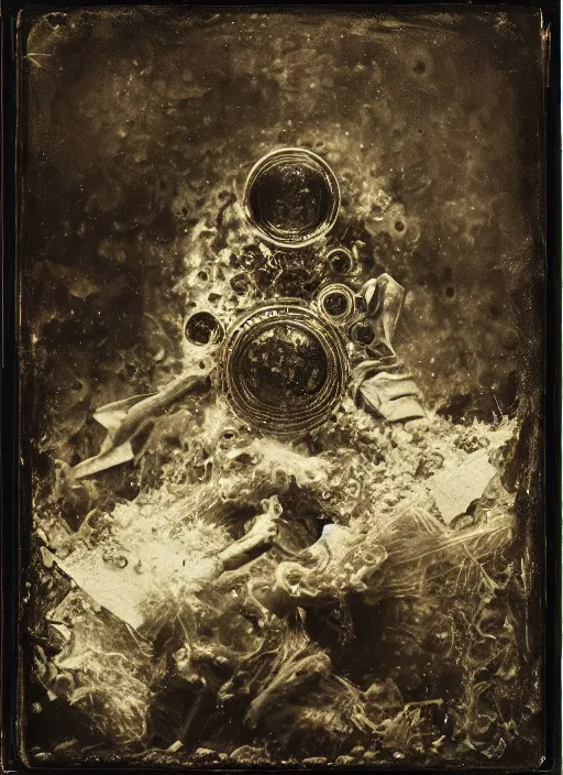 Image similar to old wetplate daguerreotype portrait of the birth of a napoleon, explosion of data fragments, fractal, intricate, elegant, highly detailed, parallax, leica, medium format, subsurface scattering, by jheronimus bosch and greg rutkowski and louis jacques mande daguerre