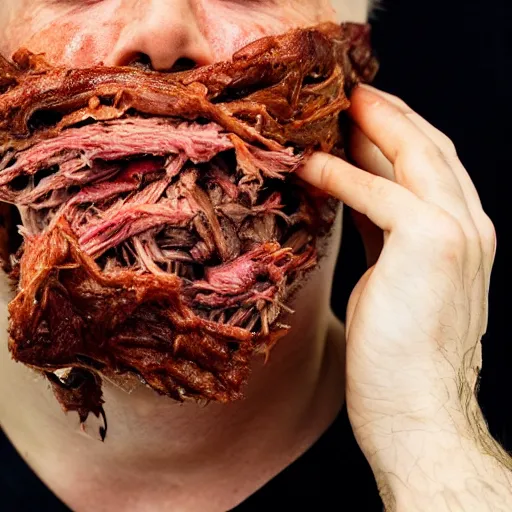 Image similar to man's face with skin that looks like pulled pork