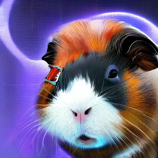 Image similar to a cyberpunk image of a guinea pig, digital realistic painting