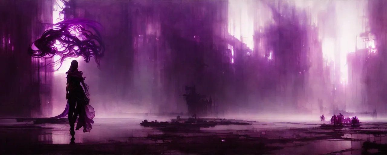 Image similar to purple heaven, intricate concept art, ethereal, ominous, dramatic lighting, Ruan Jia and Jeremy Mann and Alphonse Mucha