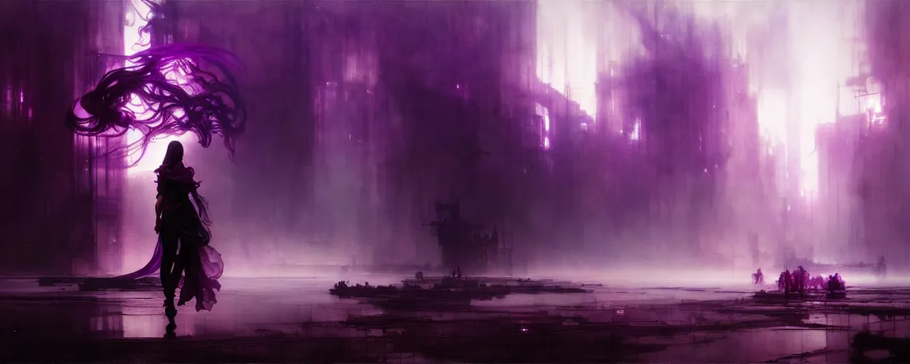 Prompt: purple heaven, intricate concept art, ethereal, ominous, dramatic lighting, Ruan Jia and Jeremy Mann and Alphonse Mucha