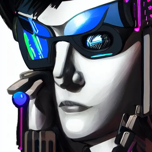 Prompt: cyberpunk profile picture. trending on artstation.