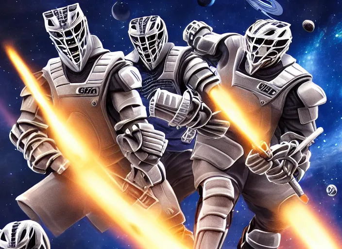 Image similar to lacrosse team chitauri, playing intergalactic championship, in space, highly detailed, 8k, intricate, award winning.