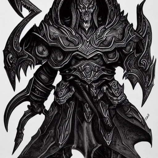 Prompt: full body character concept art diablo, detailed ink drawing