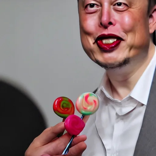 Image similar to chinese elon musk seductively licks a lollipop.