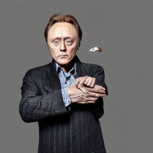 Image similar to christopher walken with a falcon on his arm, hyper realism, 5 0 mm, photo