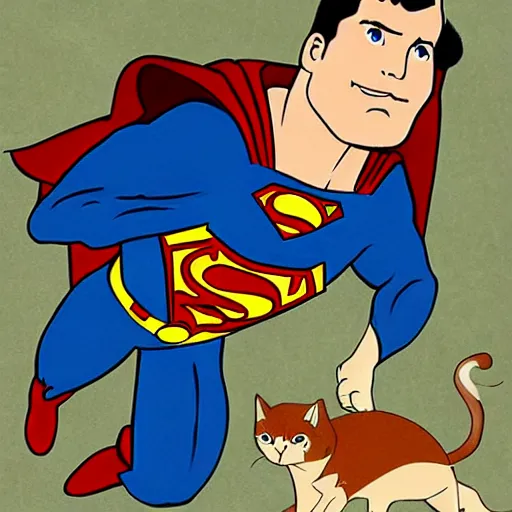 Prompt: Superman as a cat, pets, superheros